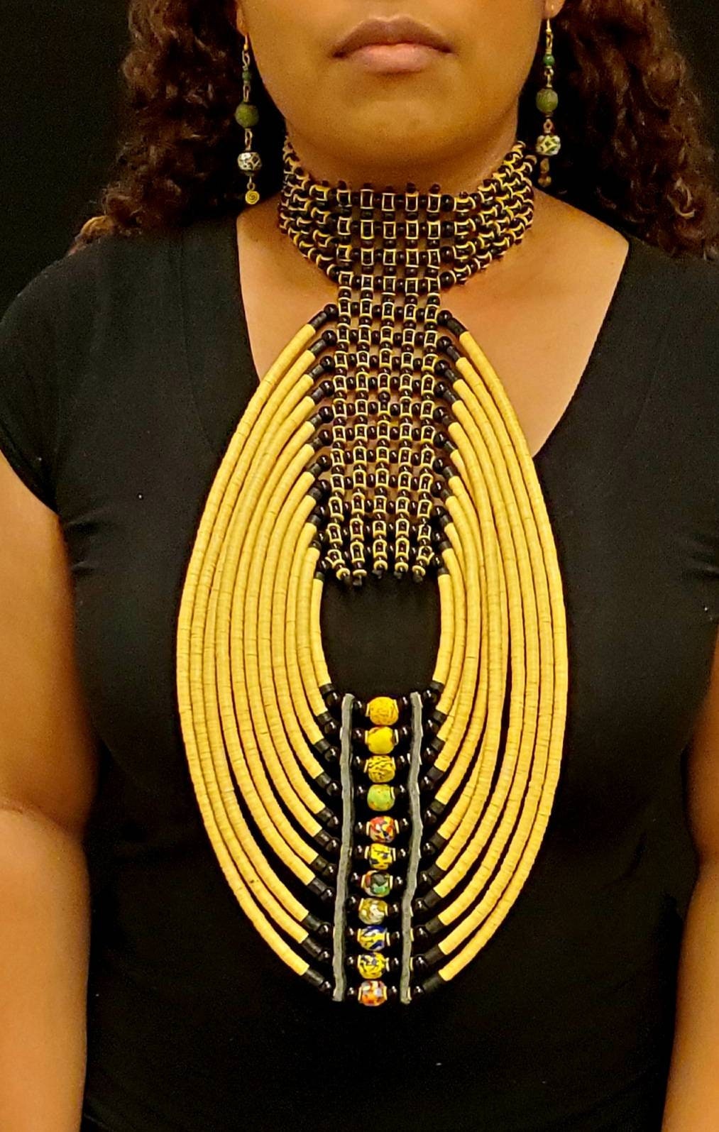 Exotic Chunky African Necklace with Trade Beads. ( Length varies between 13 to 16 inches )