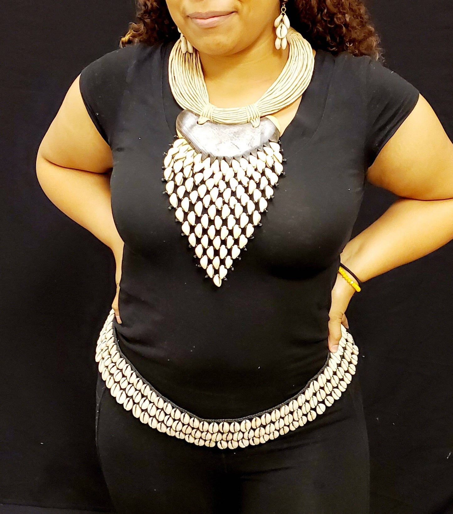Huge V Cowrie on Ebony Wood Necklace. Length 12 inches.