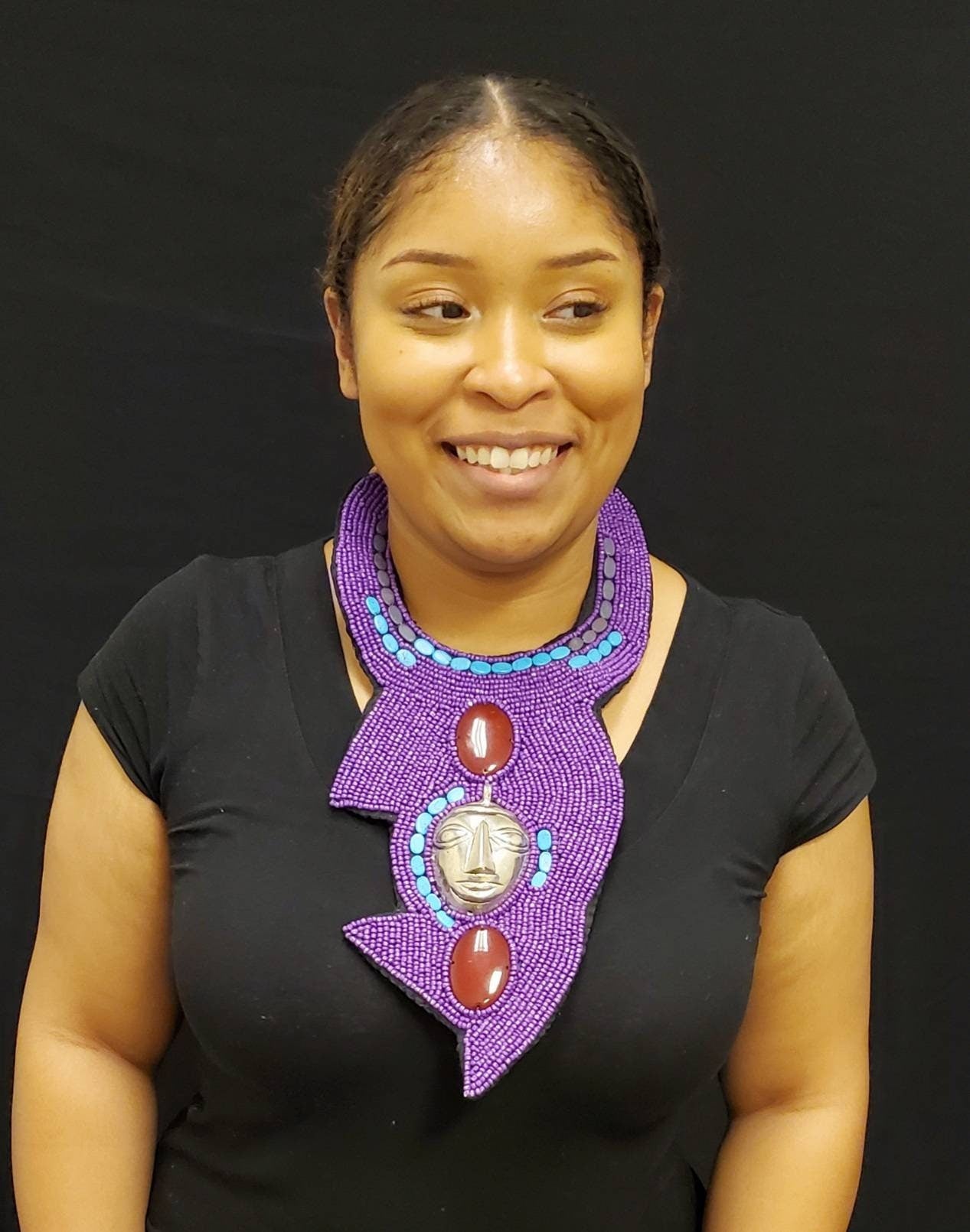 African Bibb Necklace with a mask. 10 inches.