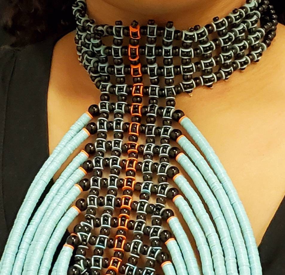 Exotic Chunky African Necklace with Trade Beads. ( Length varies between 13 to 16 inches )