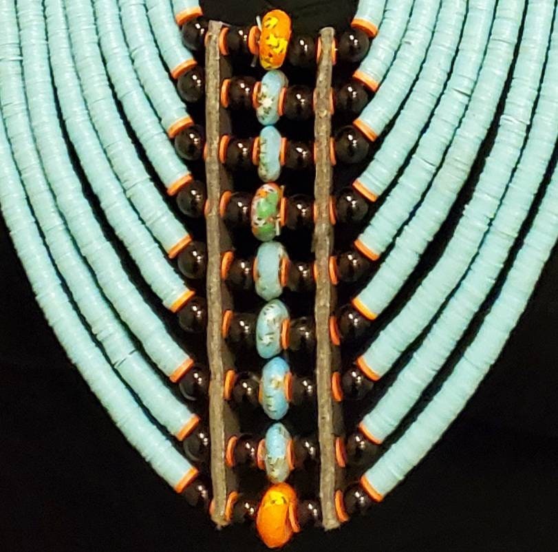 Exotic Chunky African Necklace with Trade Beads. ( Length varies between 13 to 16 inches )