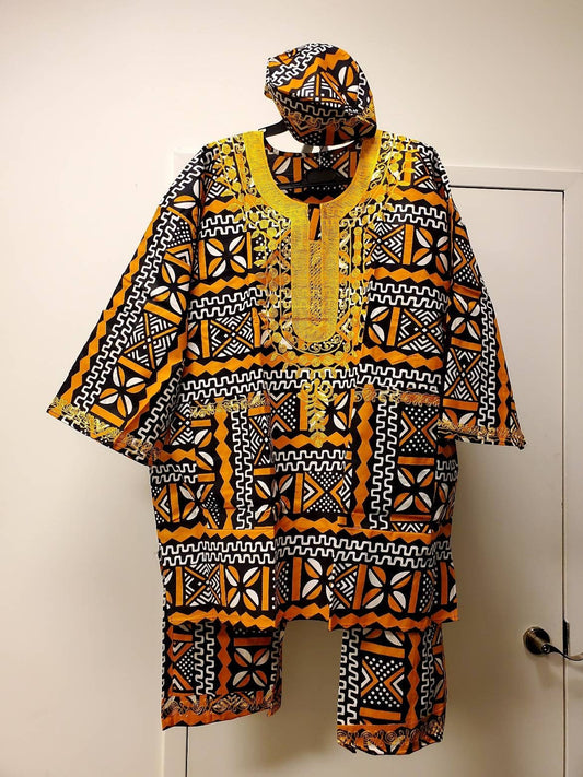 King Size Big & Tall Man/Oversize 3pc Men's/African Wear Dashiki with Kufi 6XL/7XL/8XL/ African Man Suit.