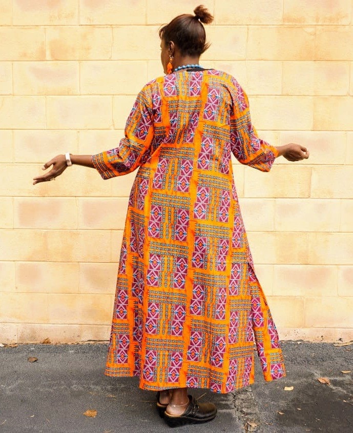 African Dashiki Print Kimono Duster Overcoat, Floor length fits size M/L.