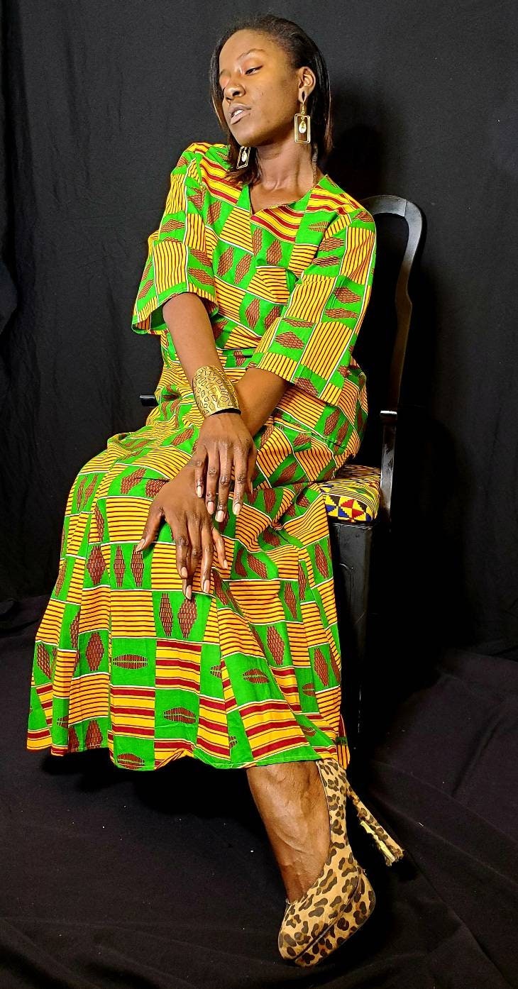 African Traditional Green 3PC Skirtset. Size M/L.