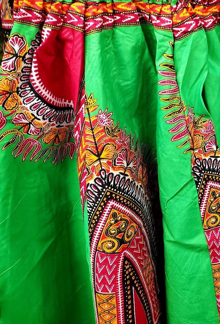 Boho Gypsy Anakra Knee Length Skirt Summer Women African Dashiki Print Flare Pleated Skate Midi Skirt.
