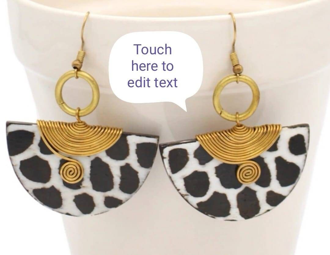 African inspired bone earrings/Hald Moon Bone Earrings/Ethnic jewelry 2"x1.5".