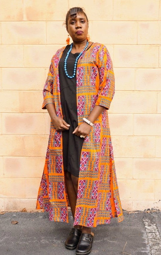 African Dashiki Print Kimono Duster Overcoat, Floor length fits size M/L.