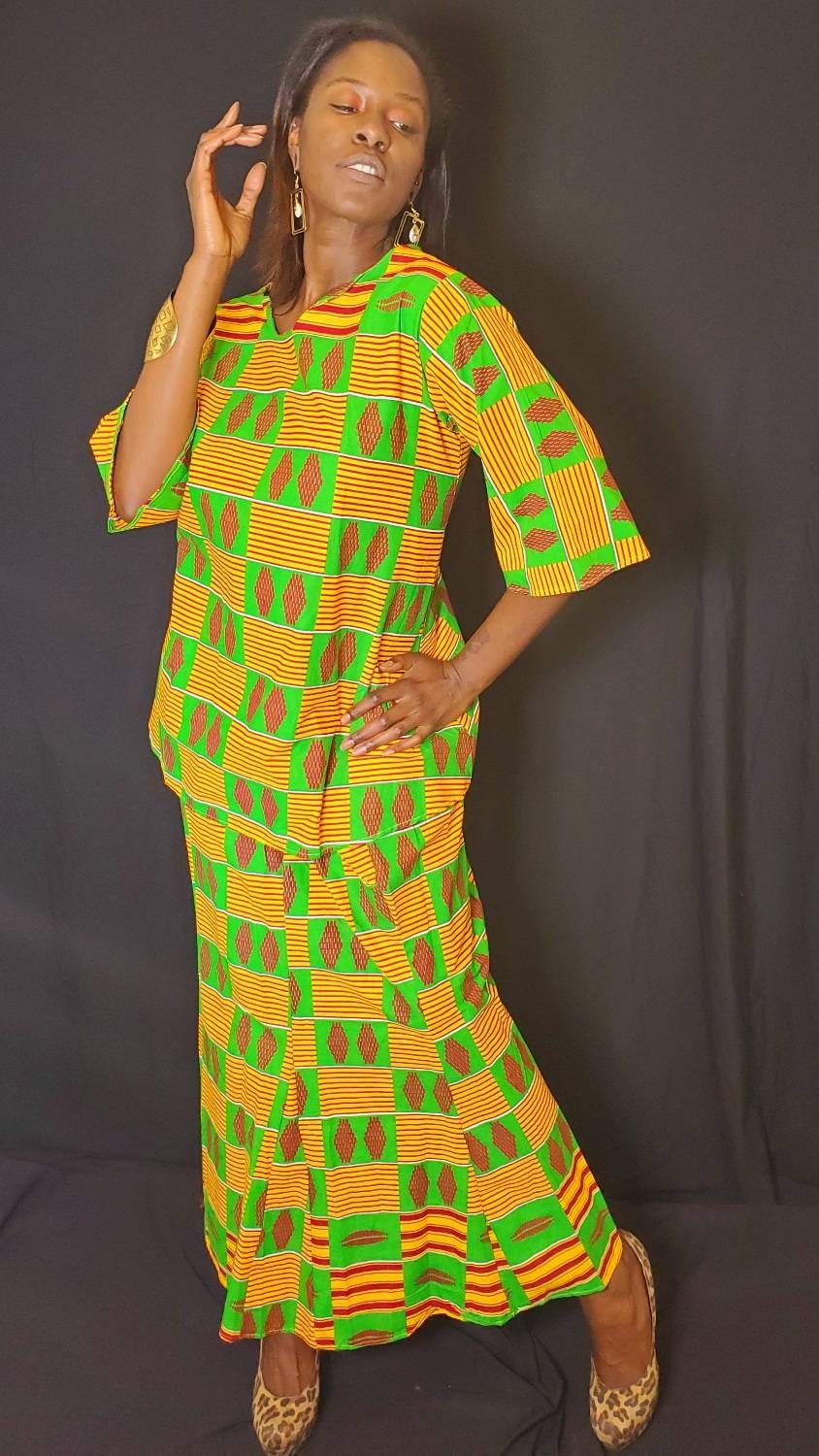 African Traditional Green 3PC Skirtset. Size M/L.