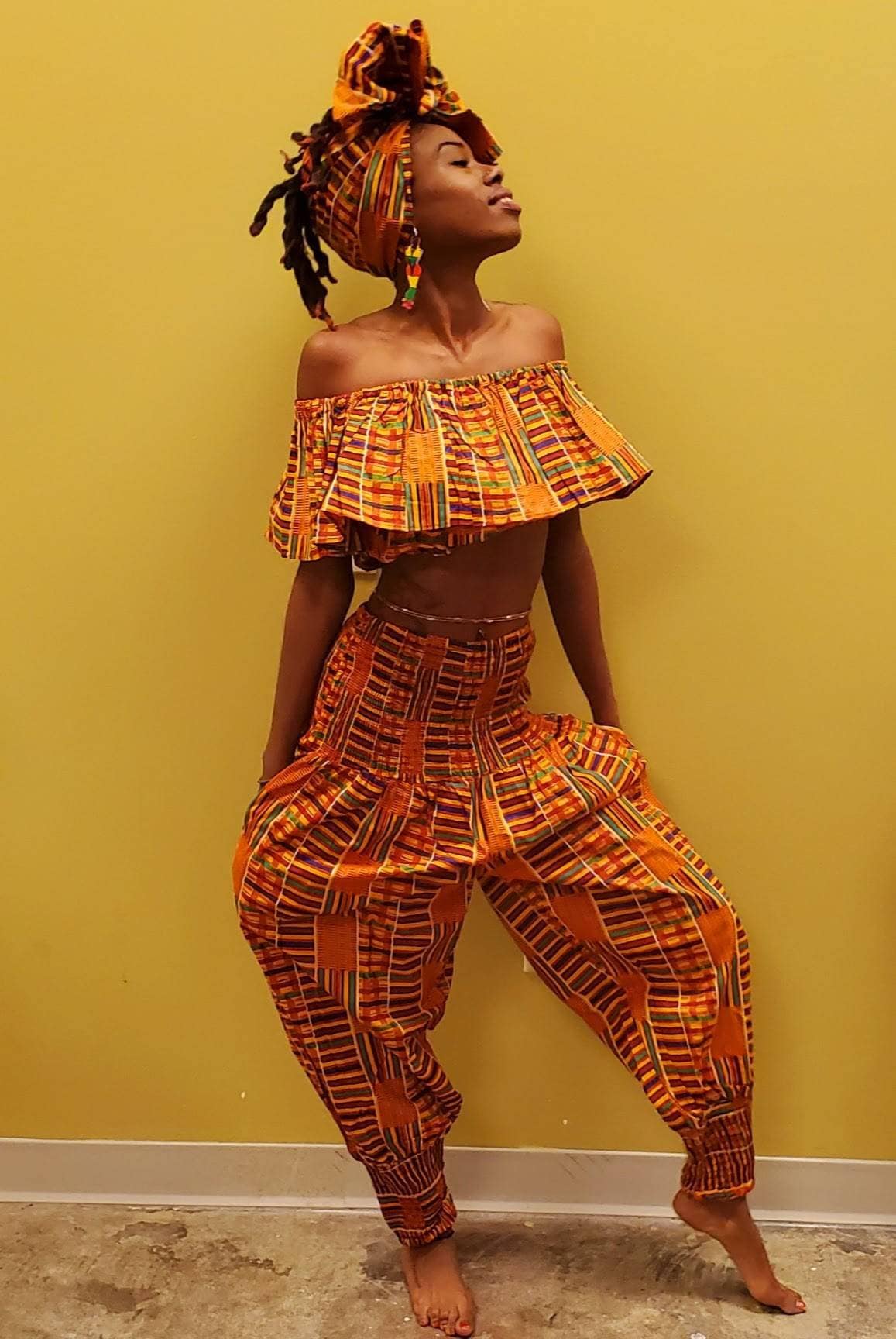African Kente Pantset With Scarf/ AfricanPants/ African Women's Pants Pants African Style Kente Print African fits S-XL.