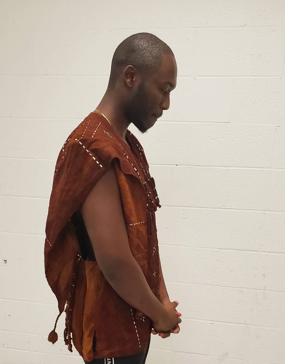 Vintage Dogon African Mud Cloth Hunter's Shirt/ Mali Dogon Shirt/Brown with Metal Embroidery Men/size S-M