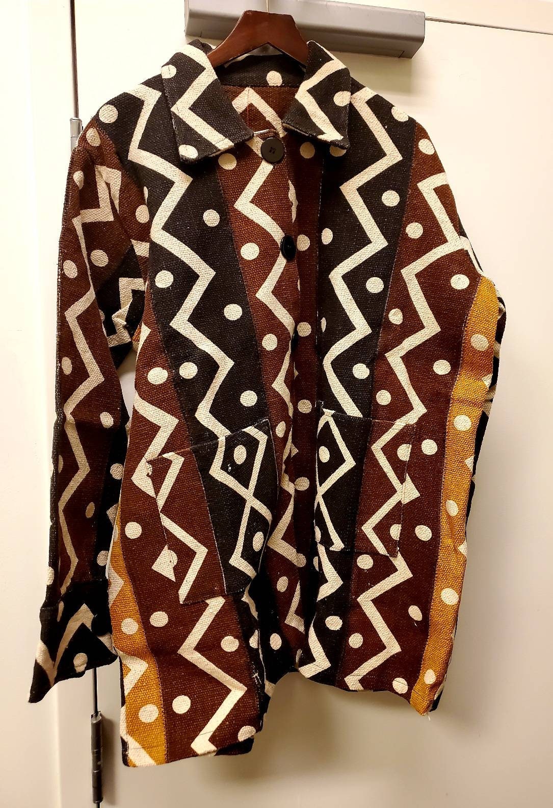 Big and Tall Mudcloth Shirt/Men's Mudcloth Shirt/Oversize Jacket for a tall person/ Chest 56"x 32" Long.