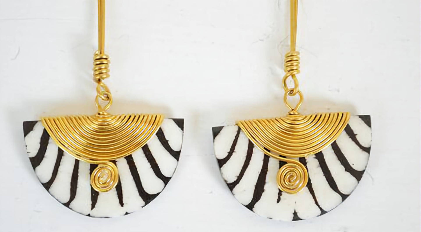 African Dangling Drop Bone Earrings, Statement Earrings, Ethnic earrings, Half Moon Boho Earrings 3.5".