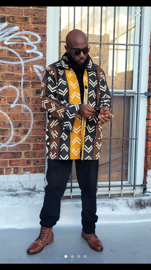 Big and Tall Mudcloth Shirt/Men's Mudcloth Shirt/Oversize Jacket for a tall person/ Chest 56"x 32" Long.