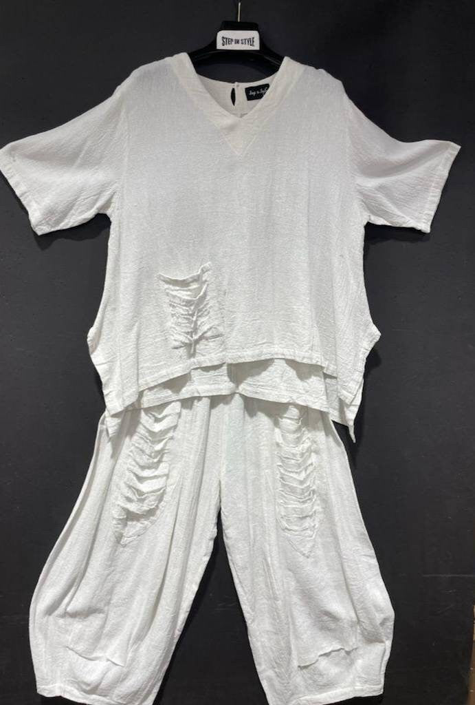 Nala PLUS Cotton Gauze Linen ripped Two-piece PantSet.