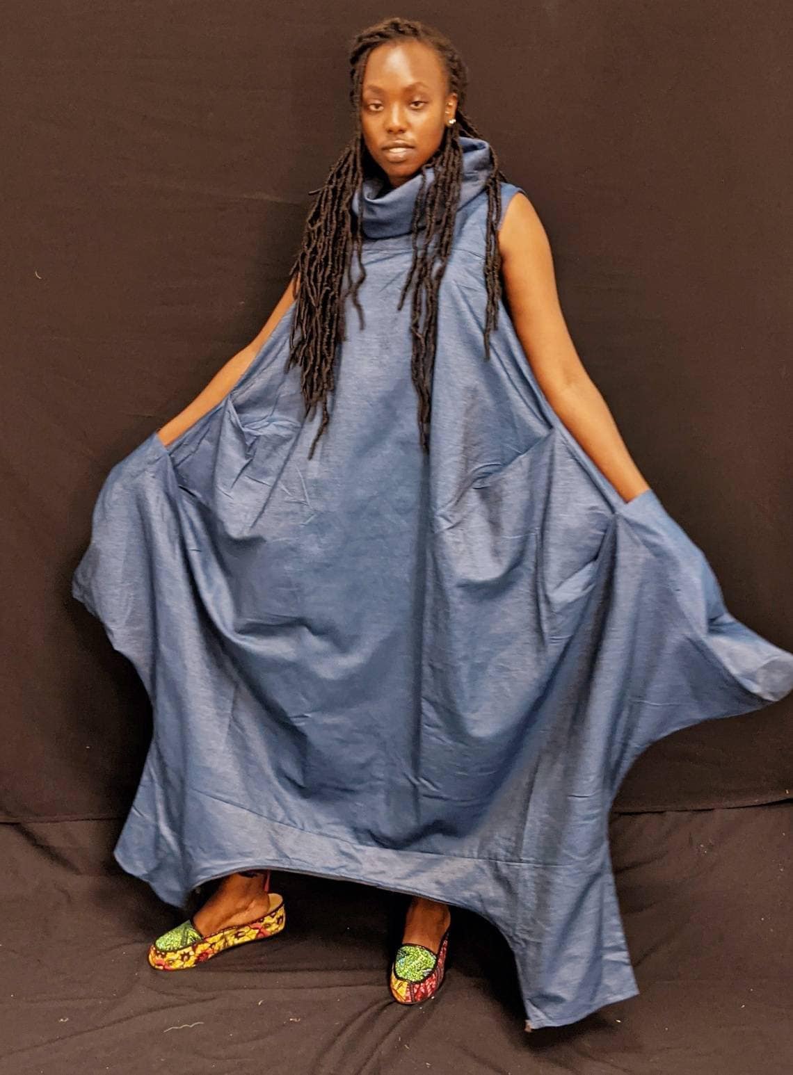 Plus Size African Overall/Denim Jumpsuit Detachable Mockneck by Minala.