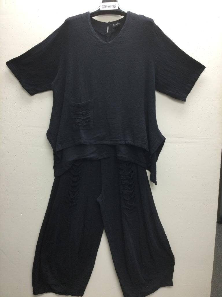 Nala PLUS Cotton Gauze Linen ripped Two-piece PantSet.