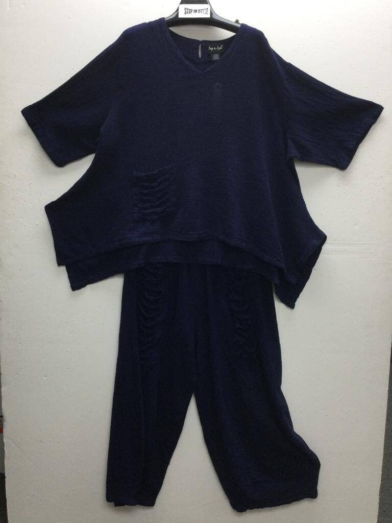 Nala PLUS Cotton Gauze Linen ripped Two-piece PantSet.