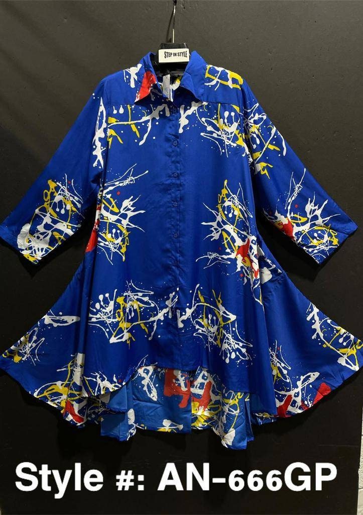 High-low Silky Splash Woman Shirtdress, Tunic/ Gown/ Blouse/one size S-3XL.