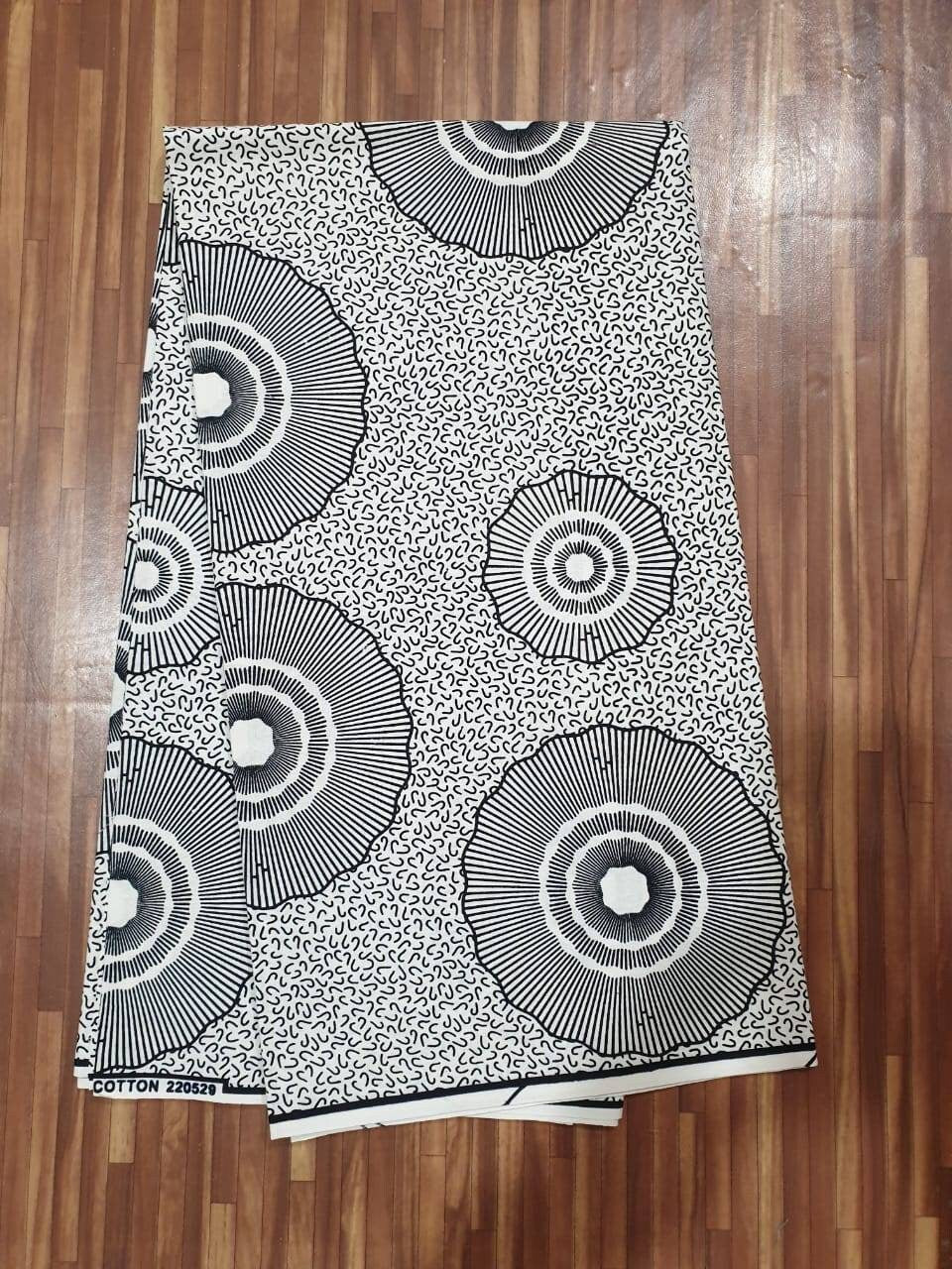 Circles of Black and White African Print Ankara Kitenge Fabric 48".