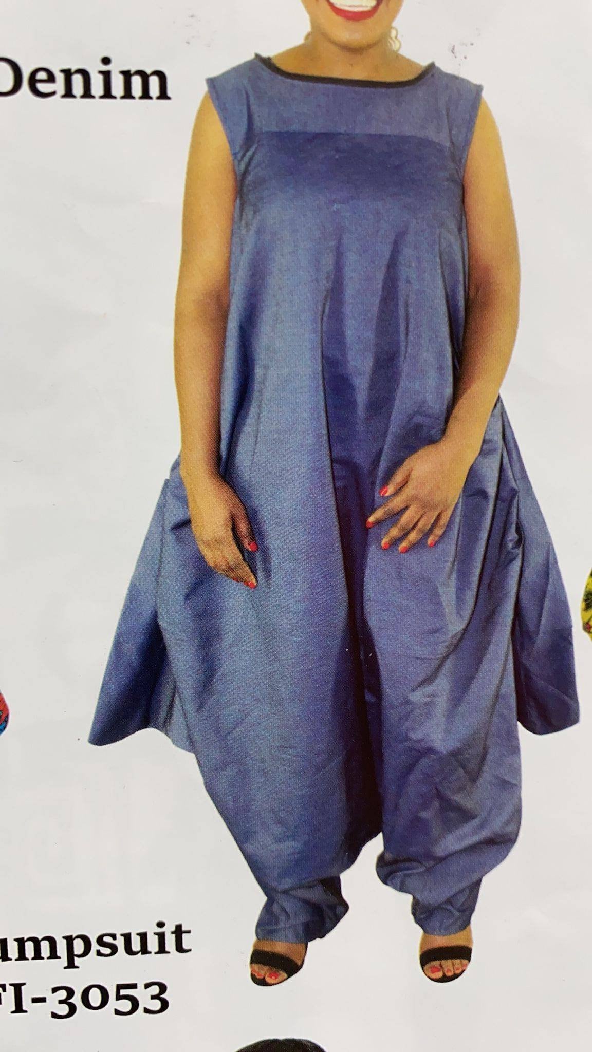 Plus Size African Overall/Denim Jumpsuit Detachable Mockneck by Minala.