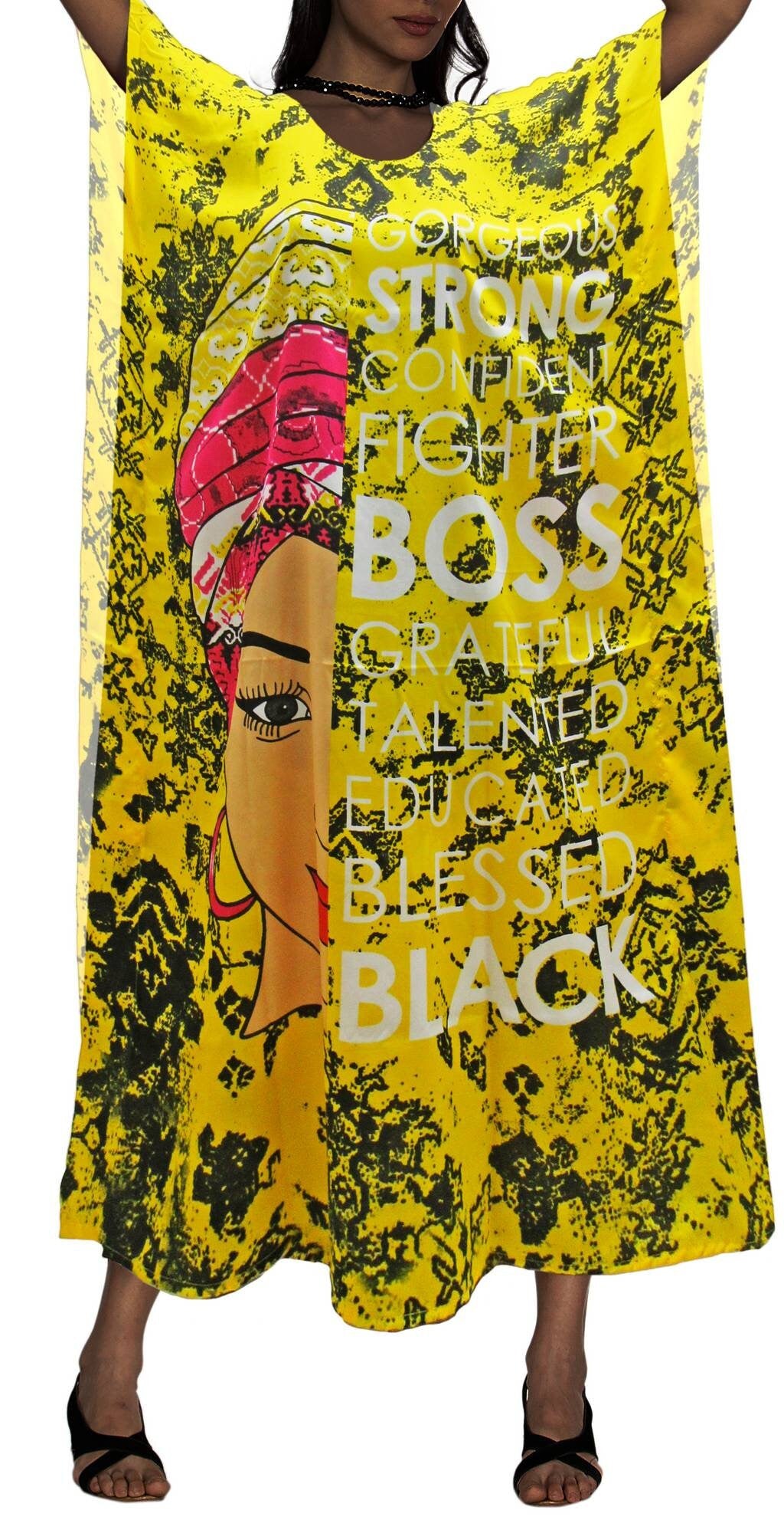 Women's Verbiage Long Kaftan Dress - One Size.