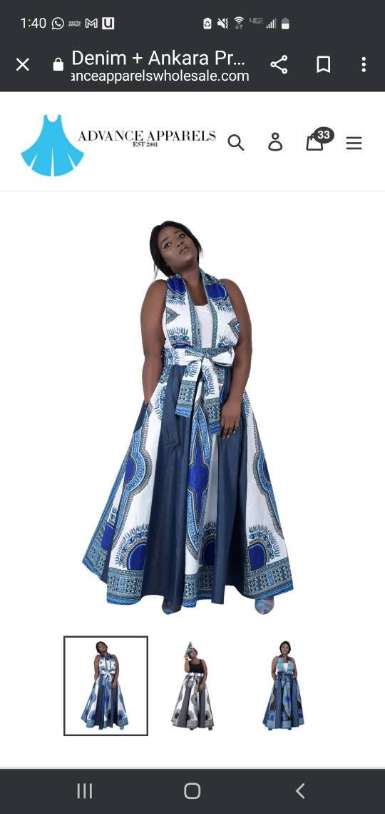 Denim Ankara Dashiki Maxi Skirt.