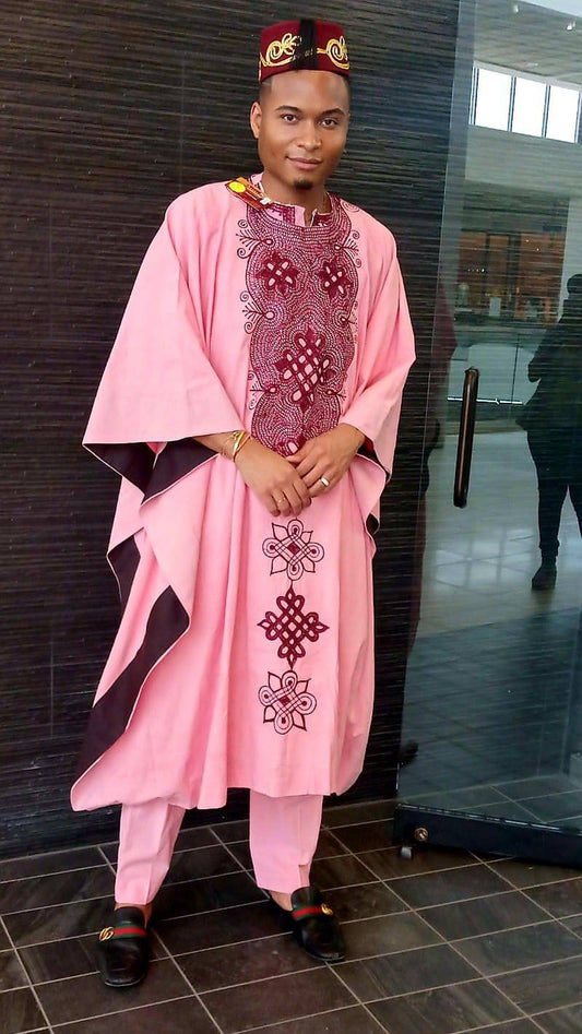 Pink African Mens Agbada/ 3 piece Agbada Suit/African Men clothing/Wedding Suit.