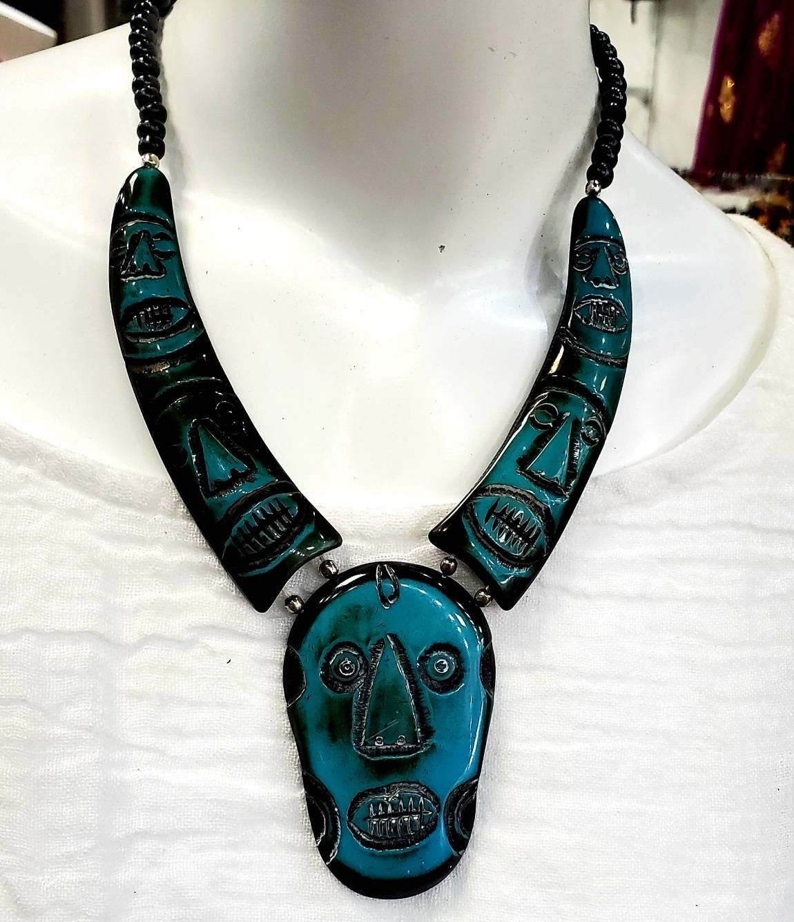 Resin Elephant curved Necklace/Boho handcrafted/Gift for her.