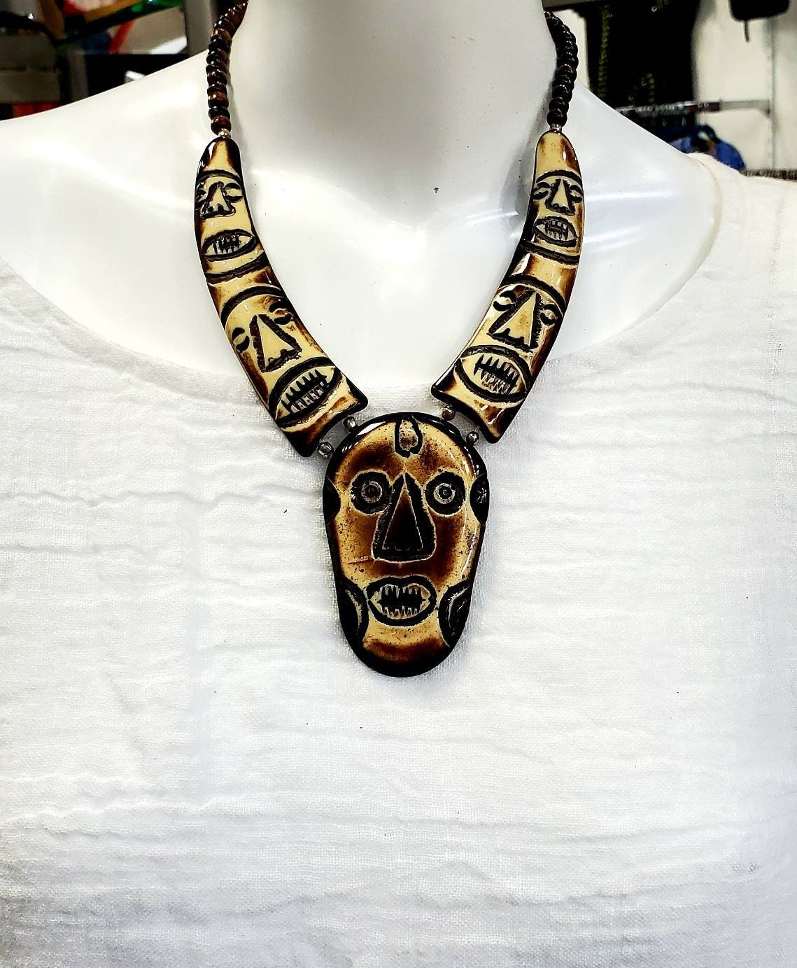 Resin Elephant curved Necklace/Boho handcrafted/Gift for her.