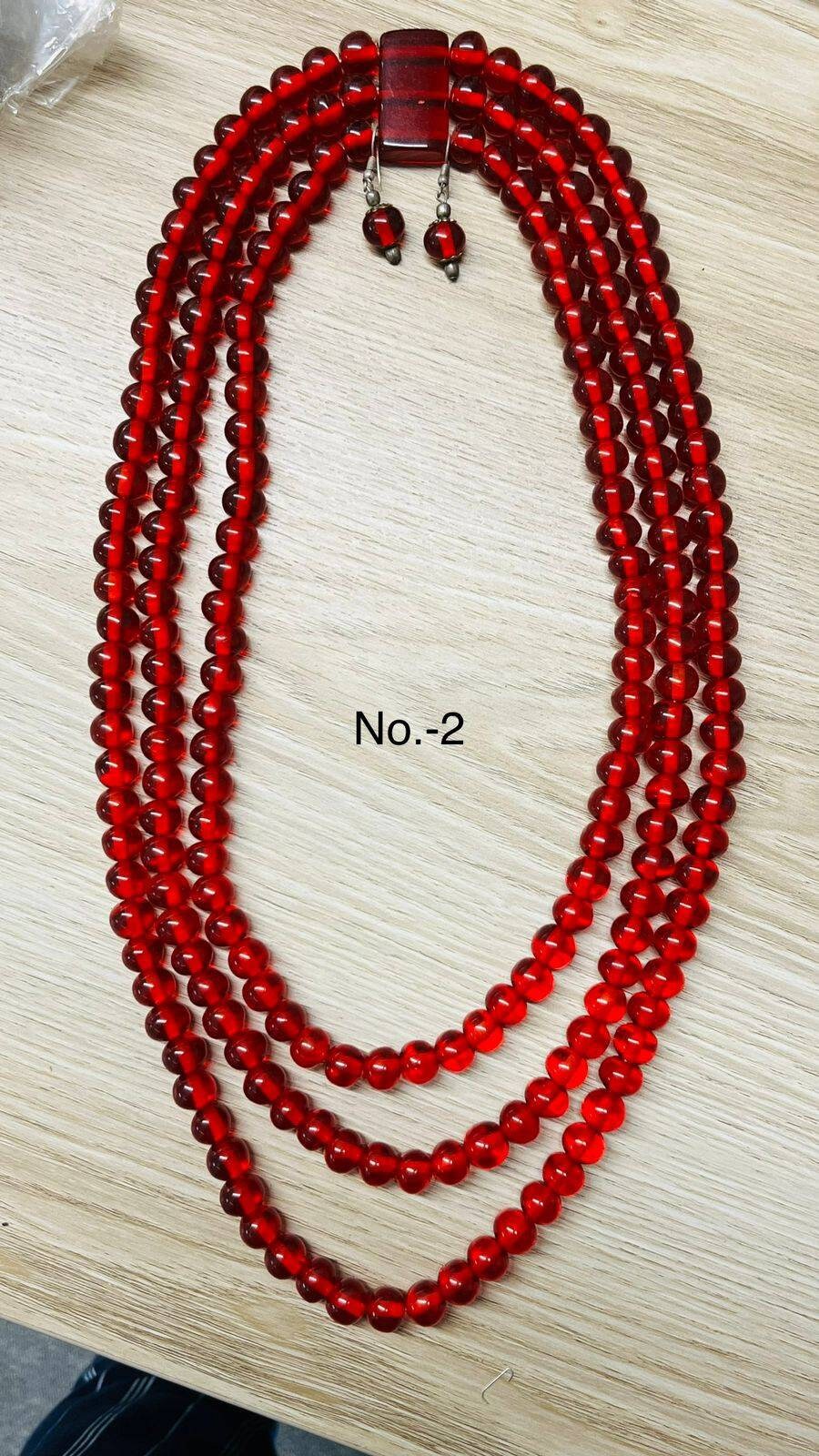 Red Multistrand Beaded Necklace Set.
