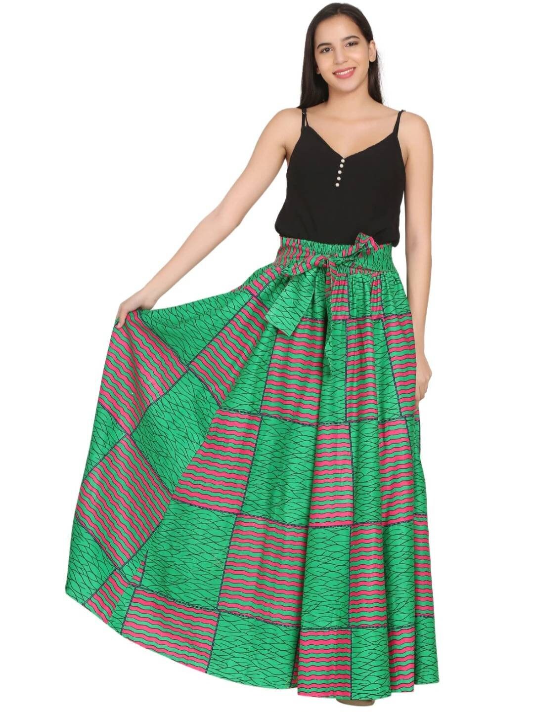 Pink & Green Ankara Maxi Skirt Elastic Waist and side pockets. AKA Pink and Green Skirt.