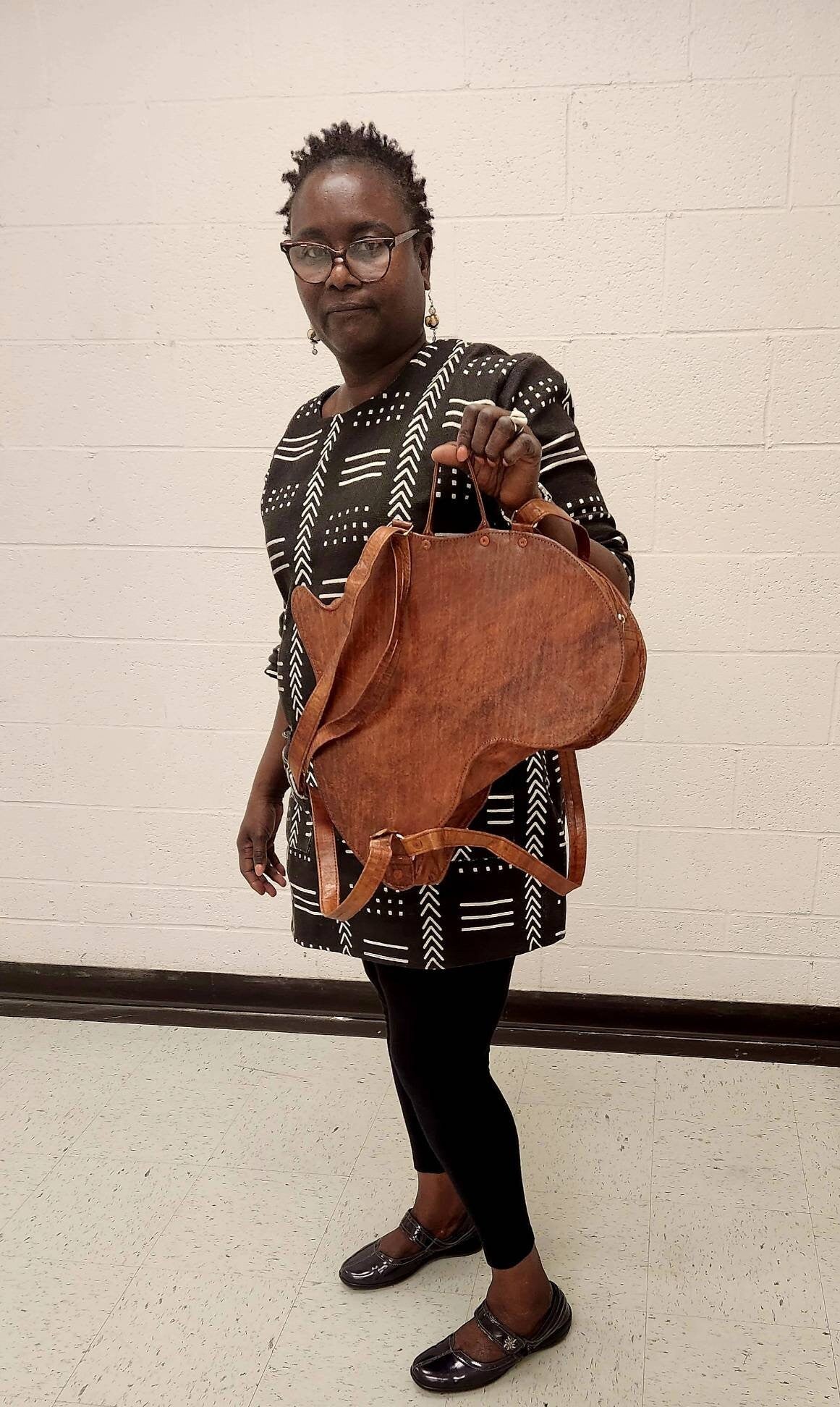 African Continent Map Backpack Leather/GyeNyame Africa Bag.