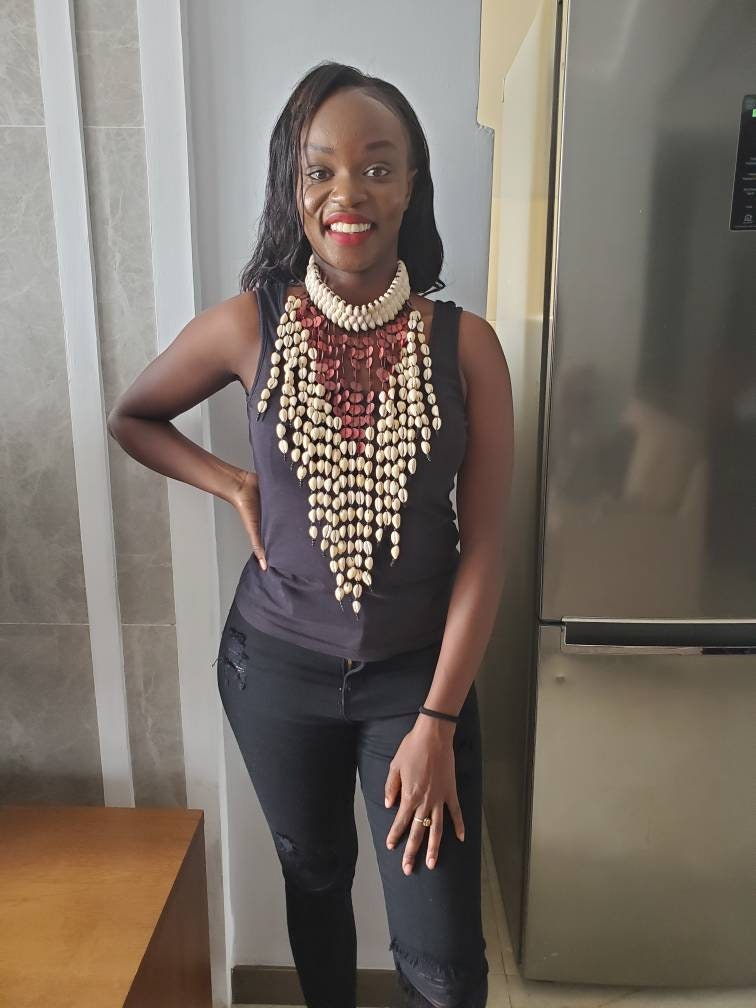 Original African Cowrie Shell Tribal Bibb Chocker Necklace for Men & Women.