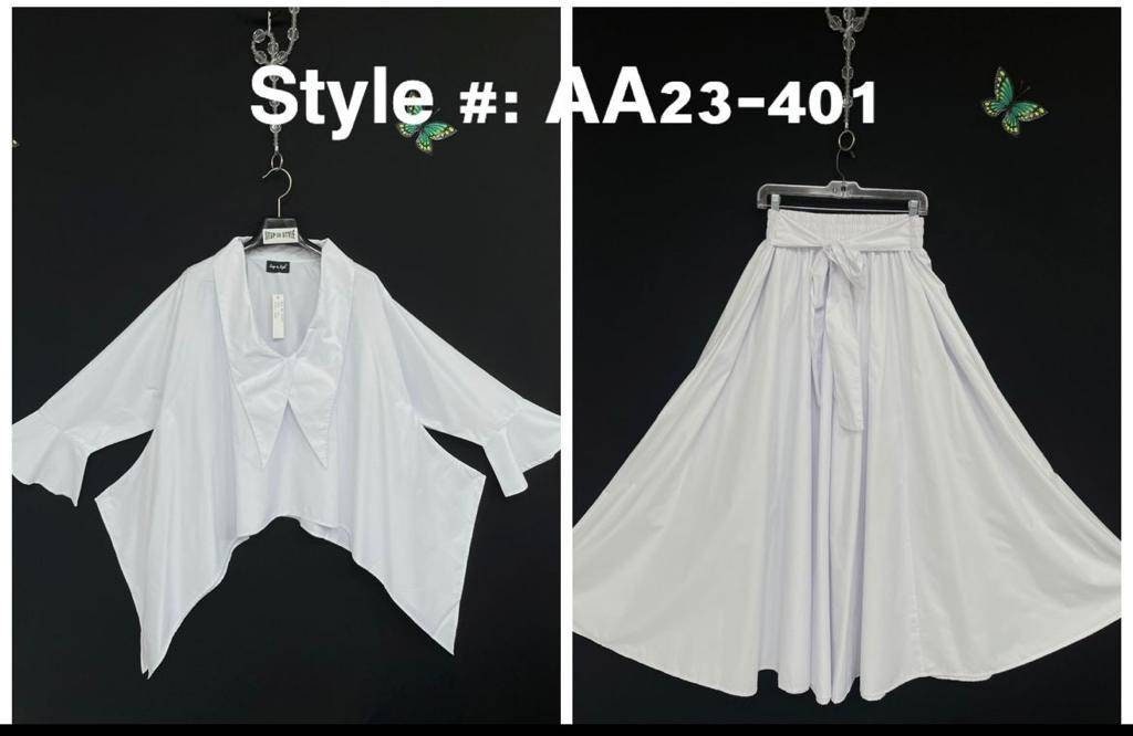 Long Skirt & Blouse Set - White/All White Pantset/L-1XL.