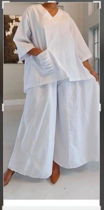 Long Skirt & Blouse Set - White/All White Pantset/L-1XL.