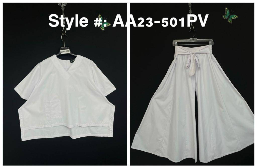 Long Skirt & Blouse Set - White/All White Pantset/L-1XL.