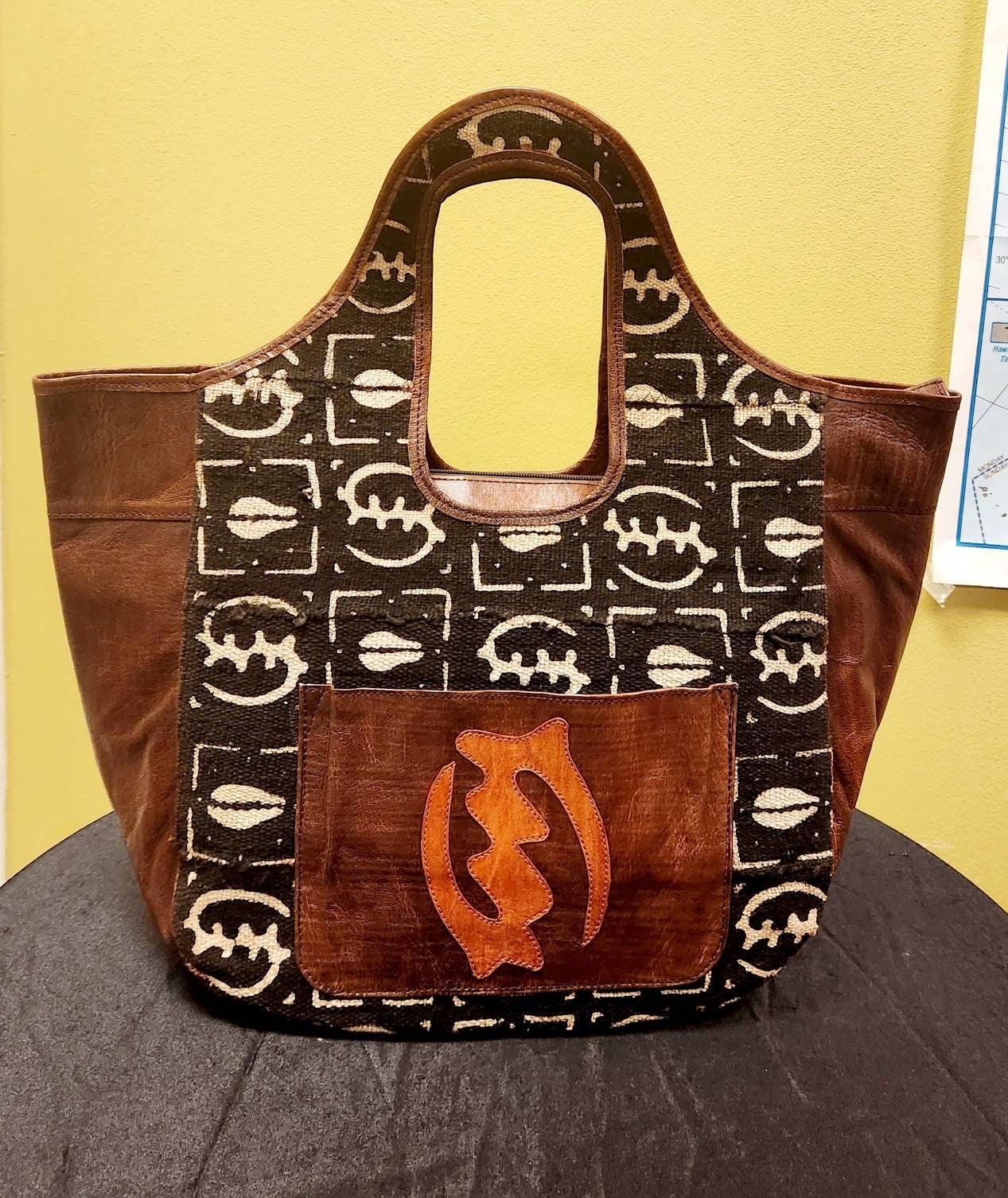 Woven Mudcloth Leather Hobo Purse made in Mali.