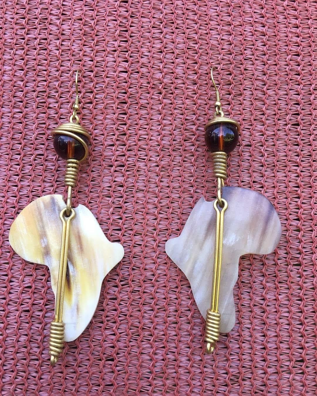 Africa Continent Horn Earrings/African map bone and horn earrings handmade jewelry.