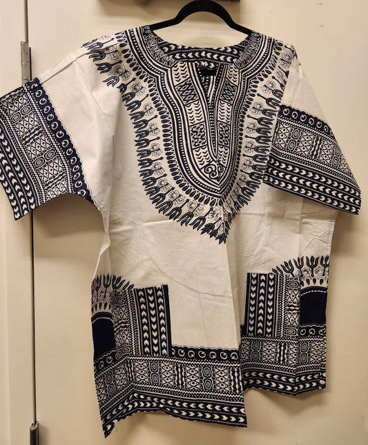 Men's White Dashiki/White & Black Blue, Oversize sizes 1XL-8XL.