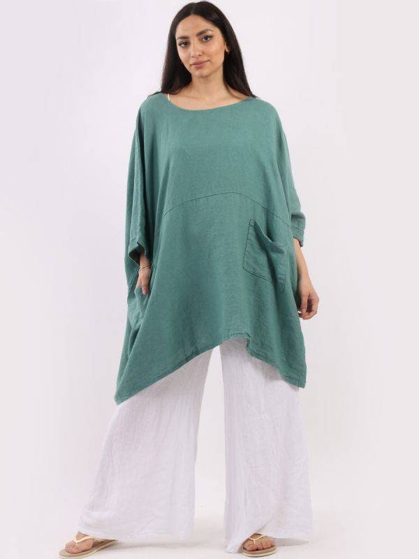 Plain Front Pockets Oversized Classy Top/Solid Linen Top.