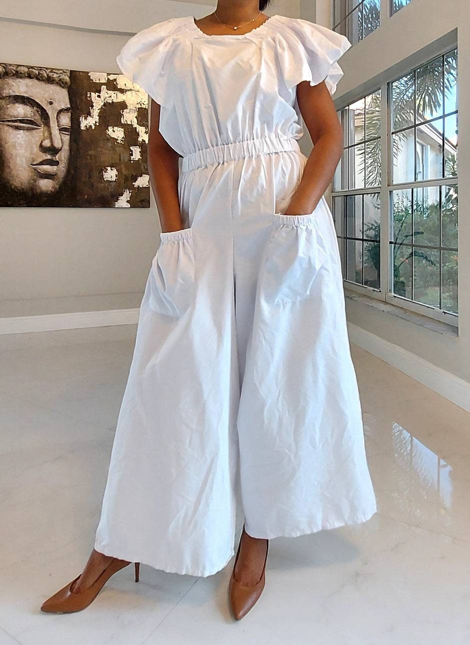 Full Romper / Jumpsuit - White, size L/XL.