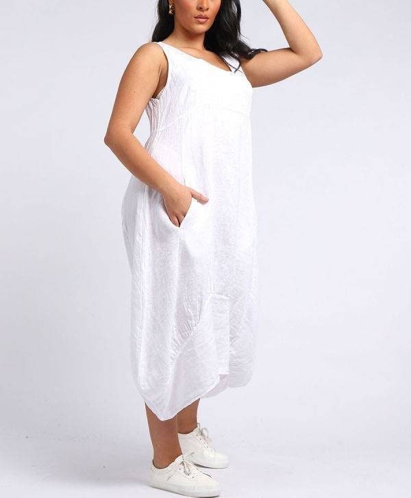 Italian Linen Plain Lagenlook Parachute Square neck Sleeveless Dress.