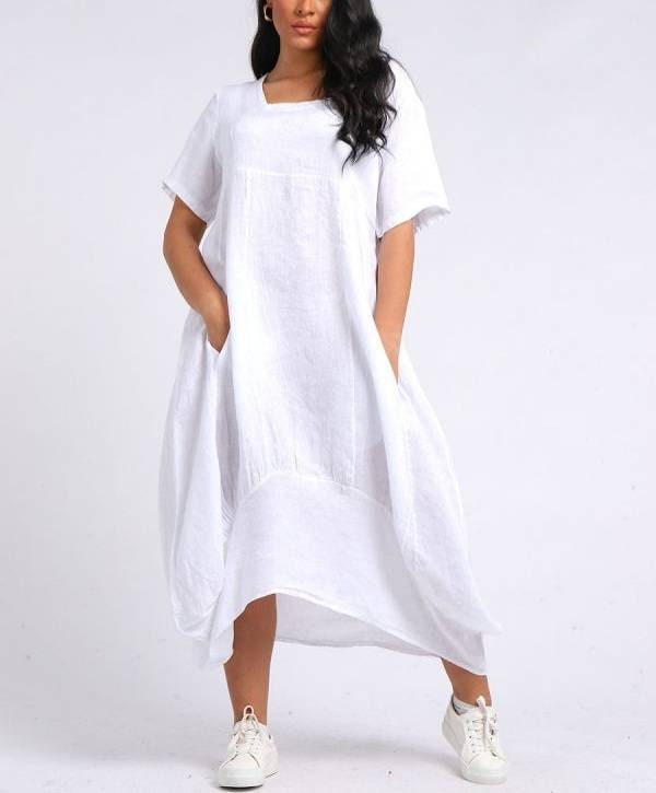 Minala Womens new arrivals/Italian Quirky Linen Hem Parachute Plain Dress.