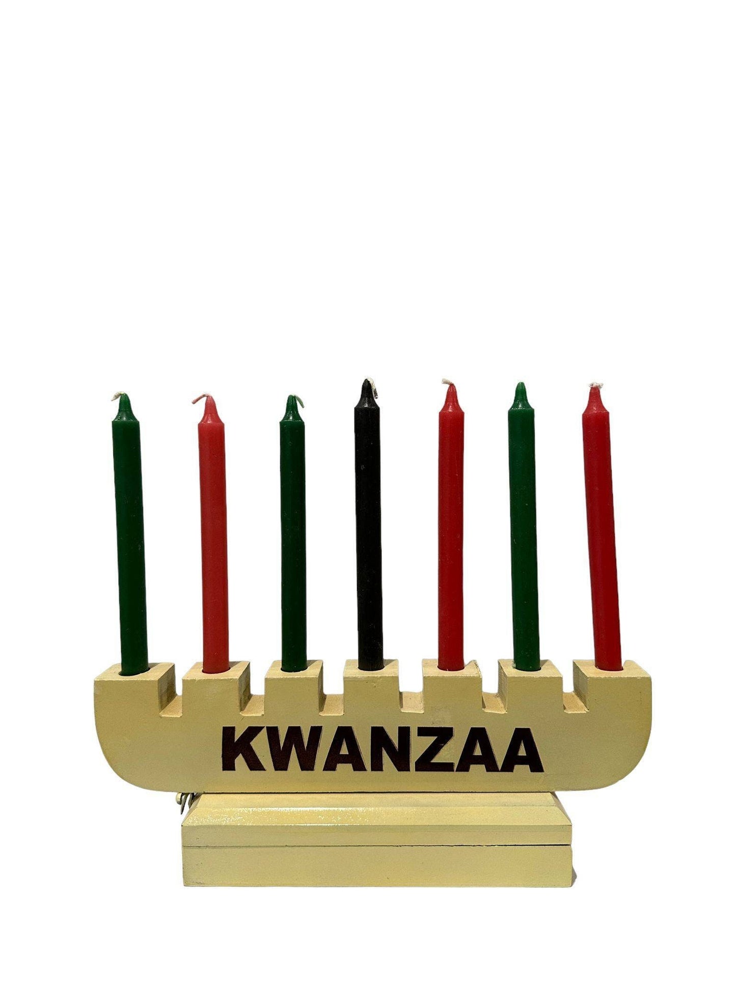 Kwanzaa Kinara set with candles/Natural Wood Kinara for Kwanzaa Celebration.