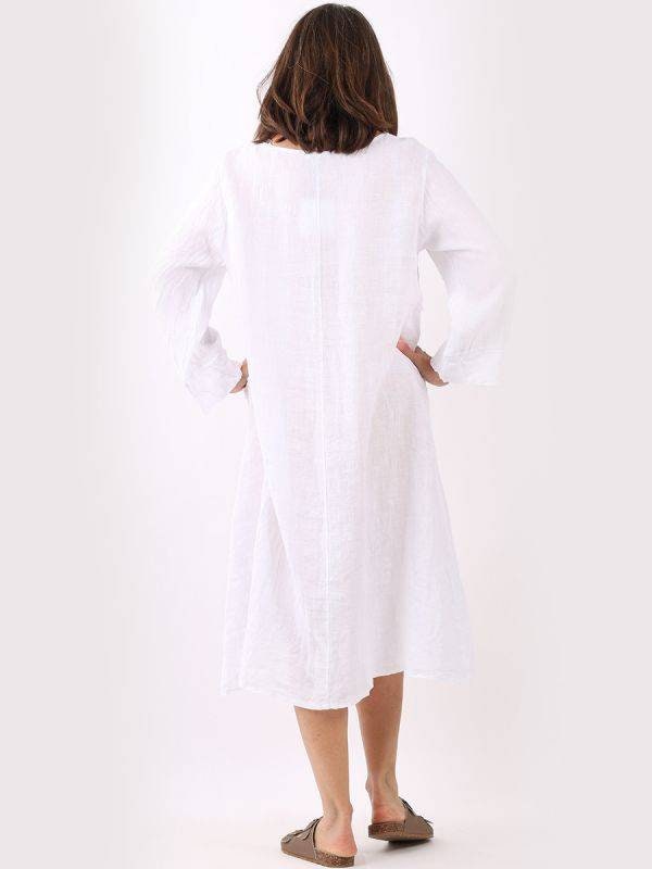 Italian Plain Linen Lagenlook Oversized Slouchy Midi Dress.