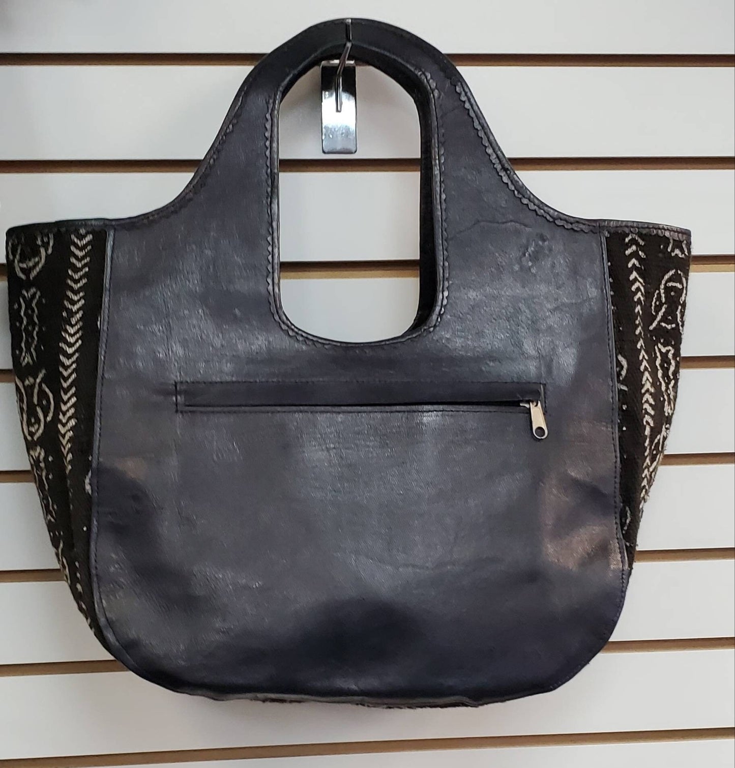 Woven Mudcloth Leather Hobo Purse made in Mali.