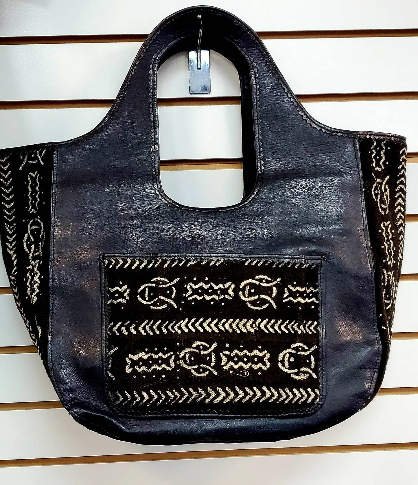 Woven Mudcloth Leather Hobo Purse made in Mali.