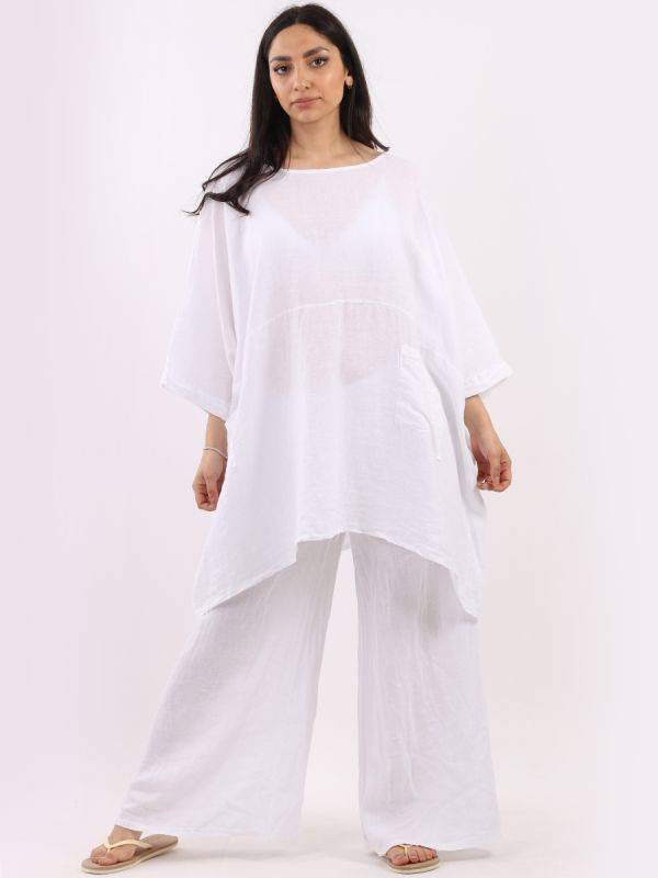Plain Front Pockets Oversized Classy Top/Solid Linen Top.