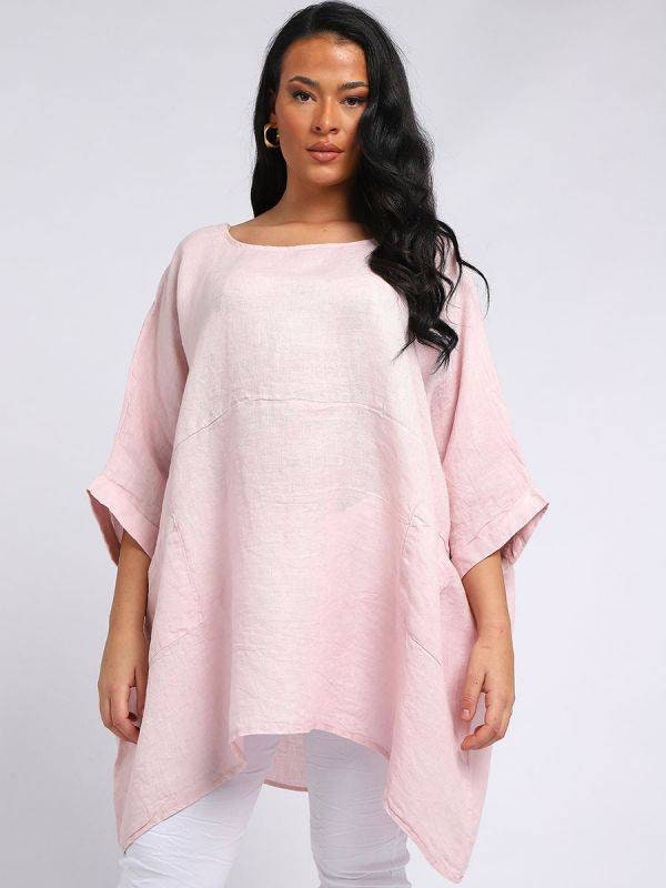 Plain Front Pockets Oversized Classy Top/Solid Linen Top.