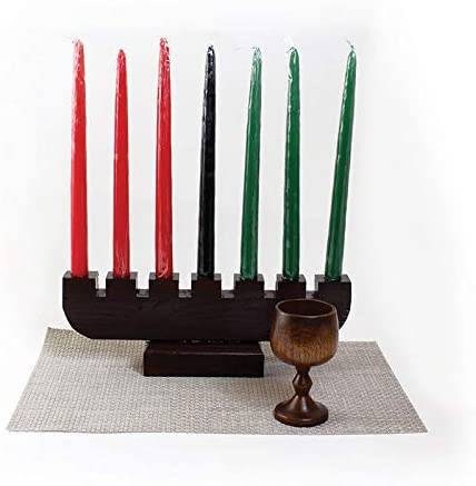 Kwaanza Kinara set with candles/Solid black wood Kinara set.